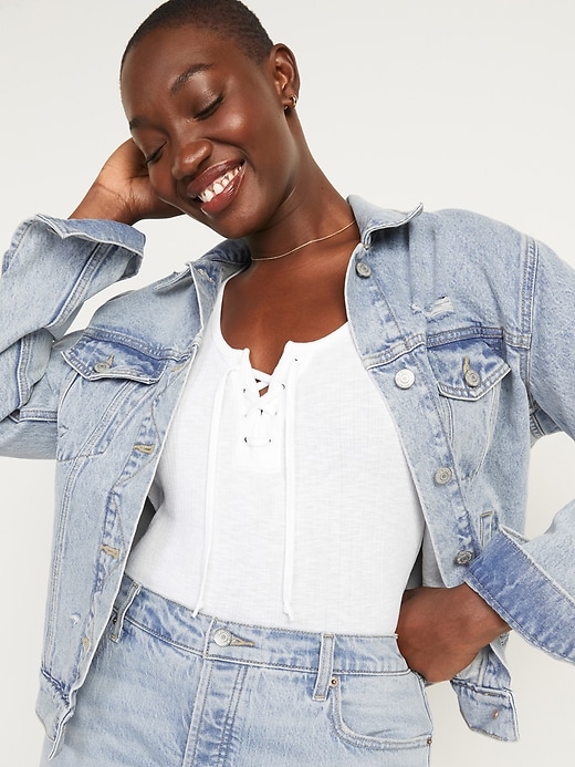 Image number 1 showing, Classic Ripped Non-Stretch Jean Jacket for Women