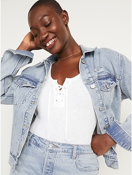 Classic Ripped Non-Stretch Jean Jacket for Women