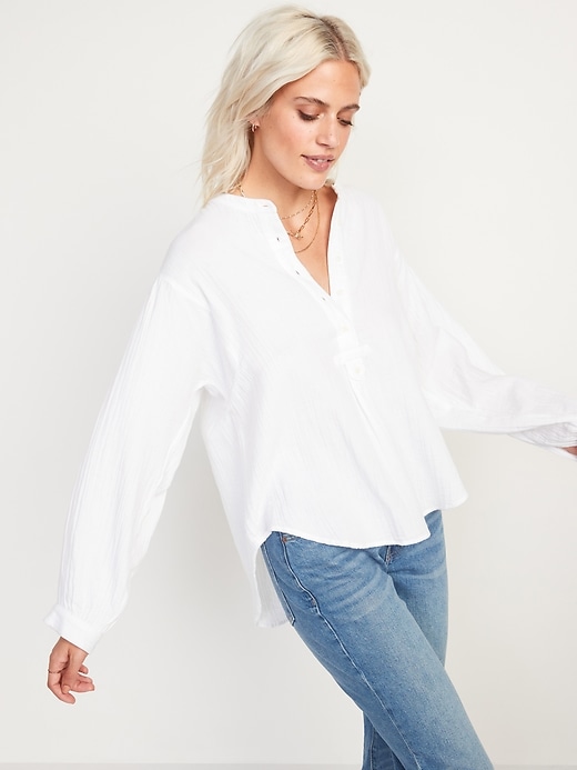 Image number 1 showing, Oversized Long-Sleeve Tunic Blouse for Women