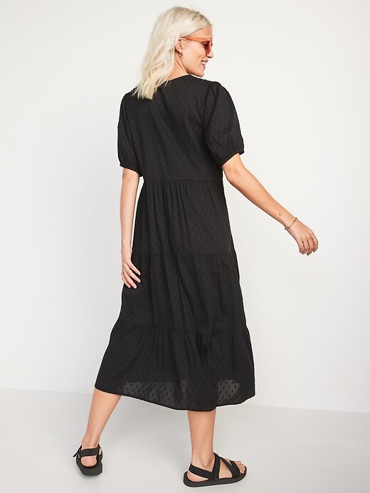Image number 6 showing, Puff-Sleeve Clip-Dot Button-Front Midi Swing Dress for Women