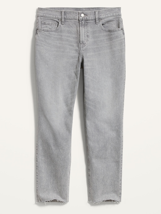 Image number 4 showing, Mid-Rise Gray-Wash Cut-Off Boyfriend Jeans for Women