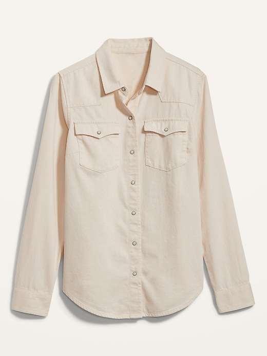 Image number 4 showing, Ecru-Wash Western Jean Shirt for Women