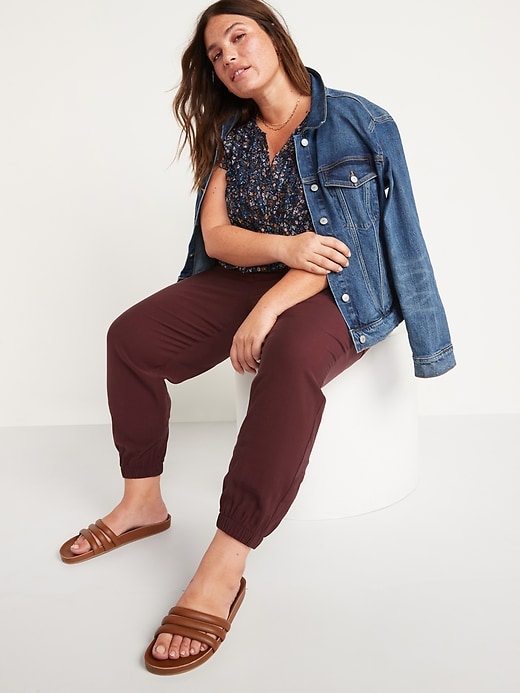 Image number 3 showing, High-Waisted Twill Jogger Pants for Women