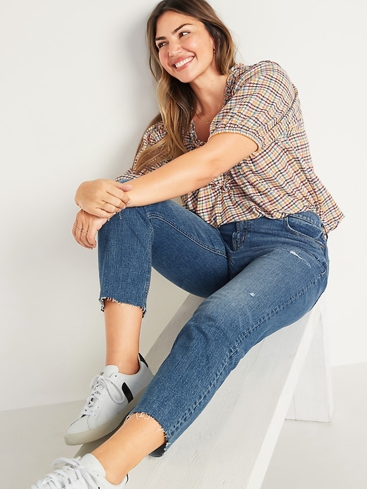 Image number 3 showing, Mid-Rise Boyfriend Straight Ripped Cut-Off Jeans for Women
