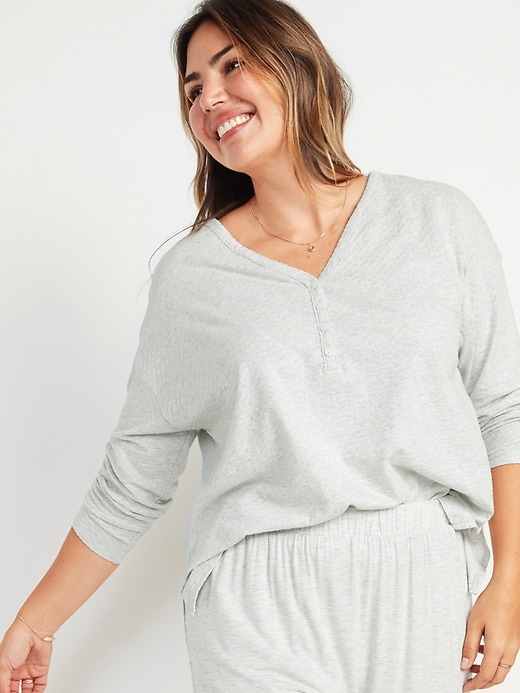 Image number 1 showing, Oversized Pointelle-Knit Pajama Tunic Top