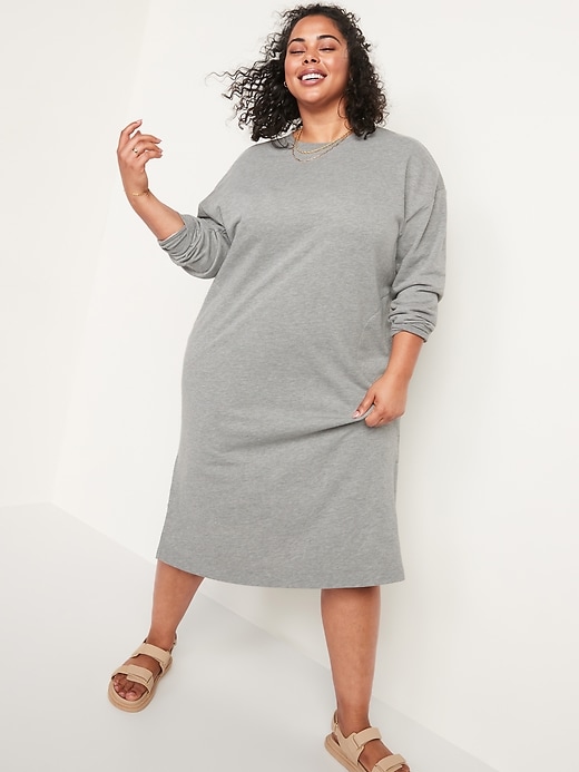 Image number 4 showing, French-Terry Sweatshirt Midi Shift Dress