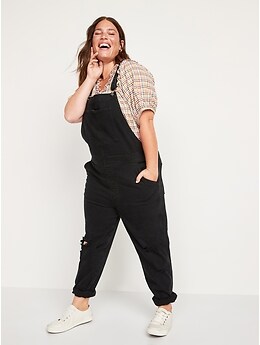 O.G. Straight Black Ripped Jean Overalls for Women