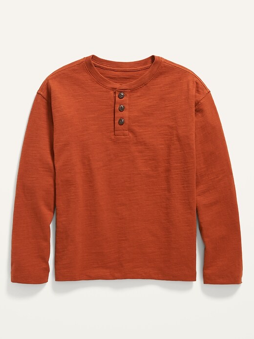 View large product image 1 of 2. Oversized Slub-Knit Long-Sleeve Henley T-Shirt for Boys