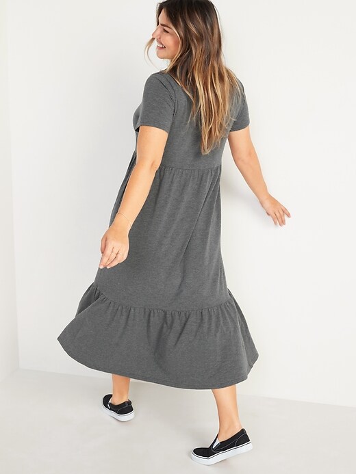 Image number 2 showing, Fit & Flare Short-Sleeve Tiered Midi Dress for Women