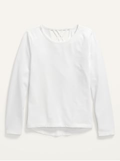 Softest Long-Sleeve Lattice-Back T-Shirt for Girls