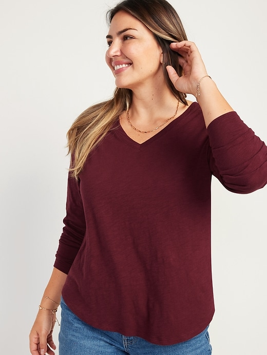 Old Navy EveryWear V-Neck Slub-Knit Long-Sleeve T-Shirt for Women. 1