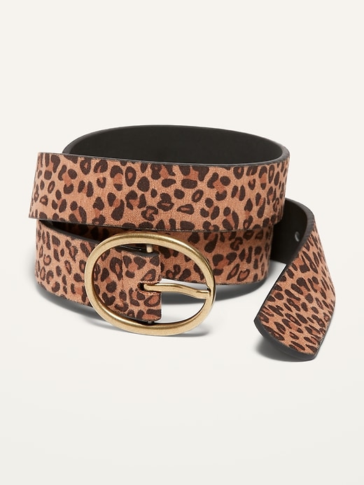 View large product image 1 of 1. Leopard-Print Velvet O-Ring Belt For Women (1.25-Inch)