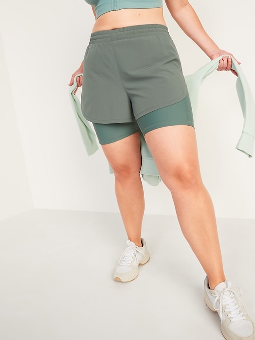 Image number 1 showing, High-Waisted 2-in-1 StretchTech Run Shorts + Biker Shorts for Women -- 3-inch inseam