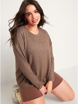 Oversized Cozy-Knit Long-Sleeve T-Shirt for Women