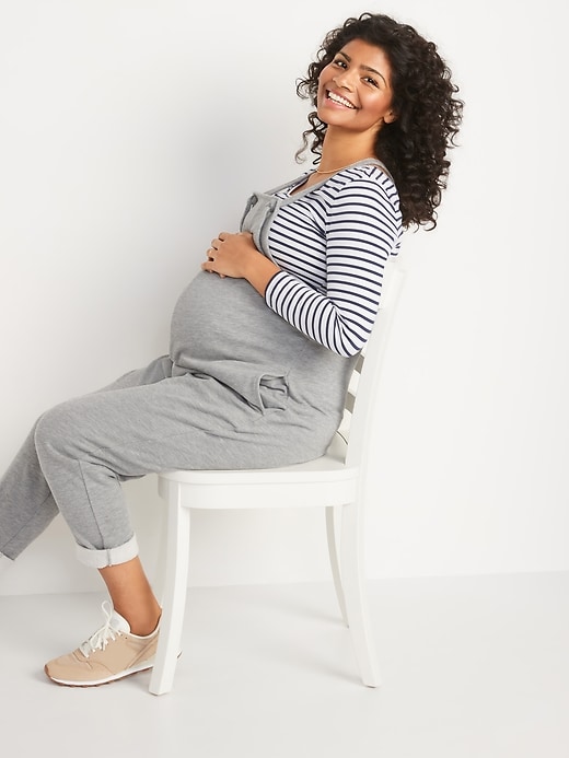 Image number 3 showing, Maternity Knotted-Strap Sweatpant Overalls