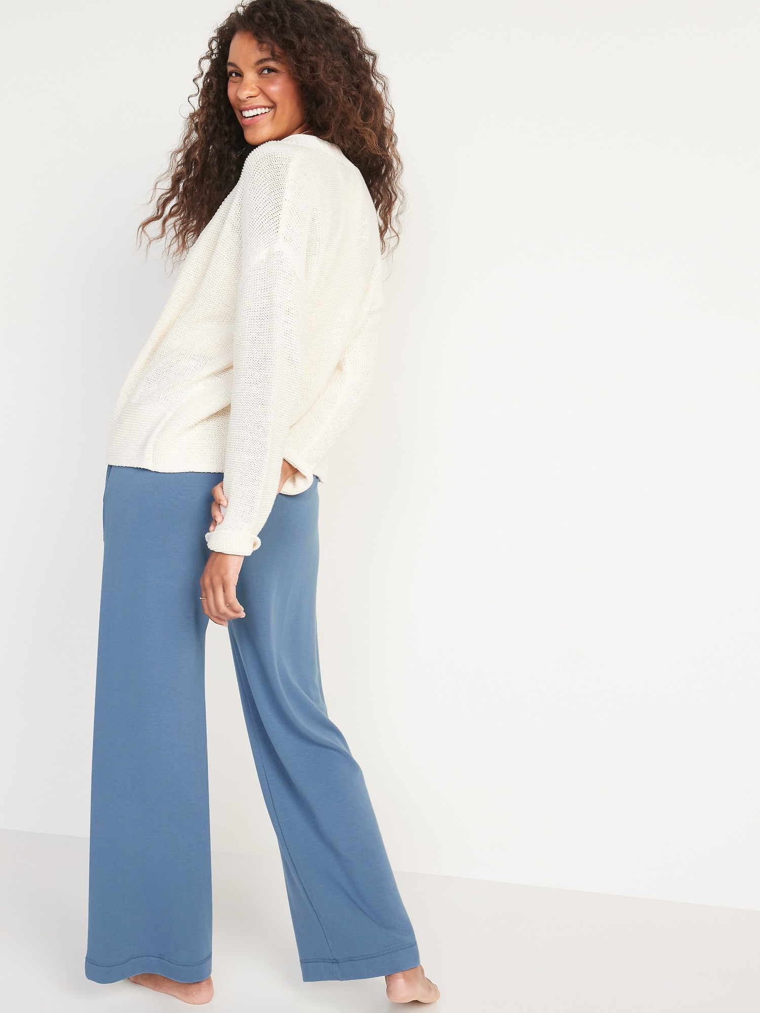 High-Waisted Cozy-Knit Wide-Leg Pajama Pants for Women