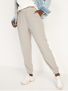 High-Waisted Twill Jogger Pants for Women
