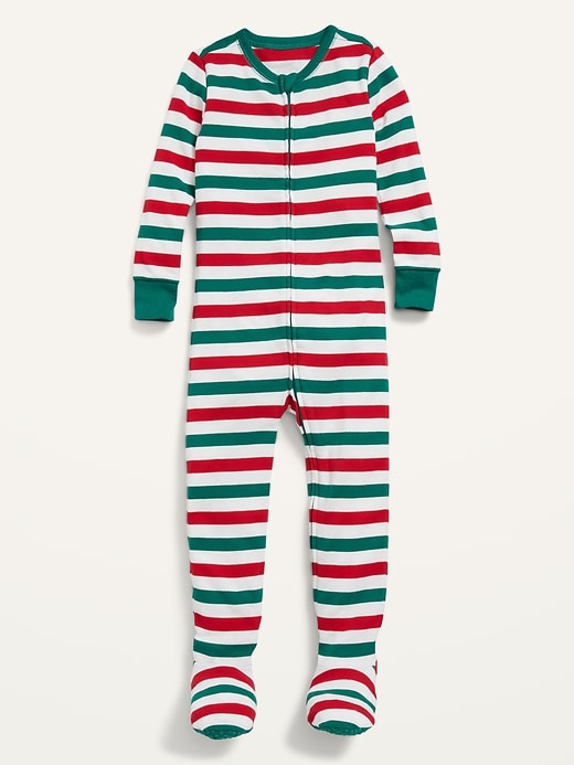 View large product image 2 of 4. Unisex Matching Striped Snug-Fit Footed One-Piece Pajamas for Toddler & Baby
