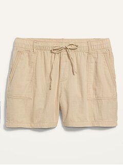 High-Waisted Textured Twill Plus-Size Shorts -- 5-inch inseam