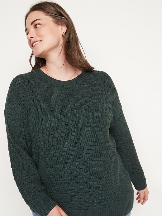 View large product image 1 of 1. Textured Cotton-Blend Tunic Sweater for Women