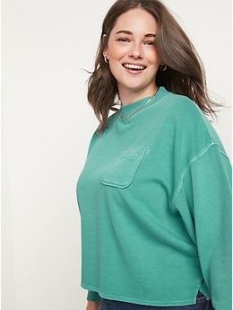 Slouchy Mock-Neck Garment-Dyed Sweatshirt for Women