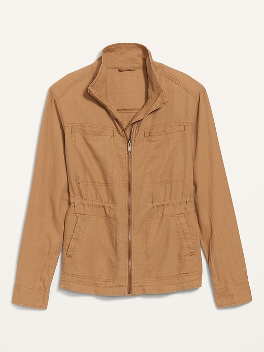 View large product image 1 of 1. Linen-Blend Utility Zip Jacket for Women