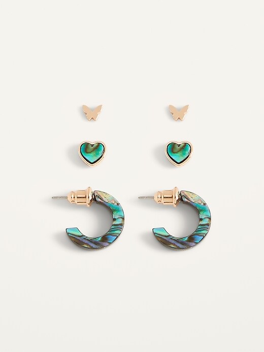 Voir une image plus grande du produit 1 de 2. Boucles d'oreille délicates de ton doré pour Femme, 3 paires variées