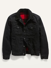 Sherpa-Lined Non-Stretch Black Jean Jacket | Old Navy