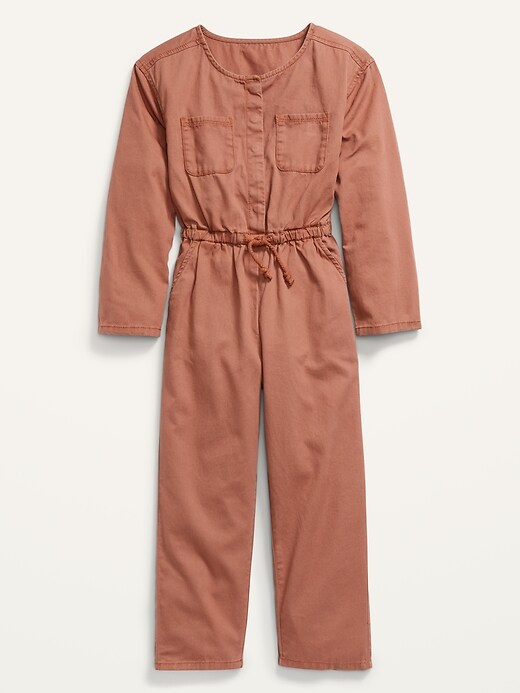 View large product image 1 of 1. Long-Sleeve Twill Utility-Pocket Jumpsuit for Girls