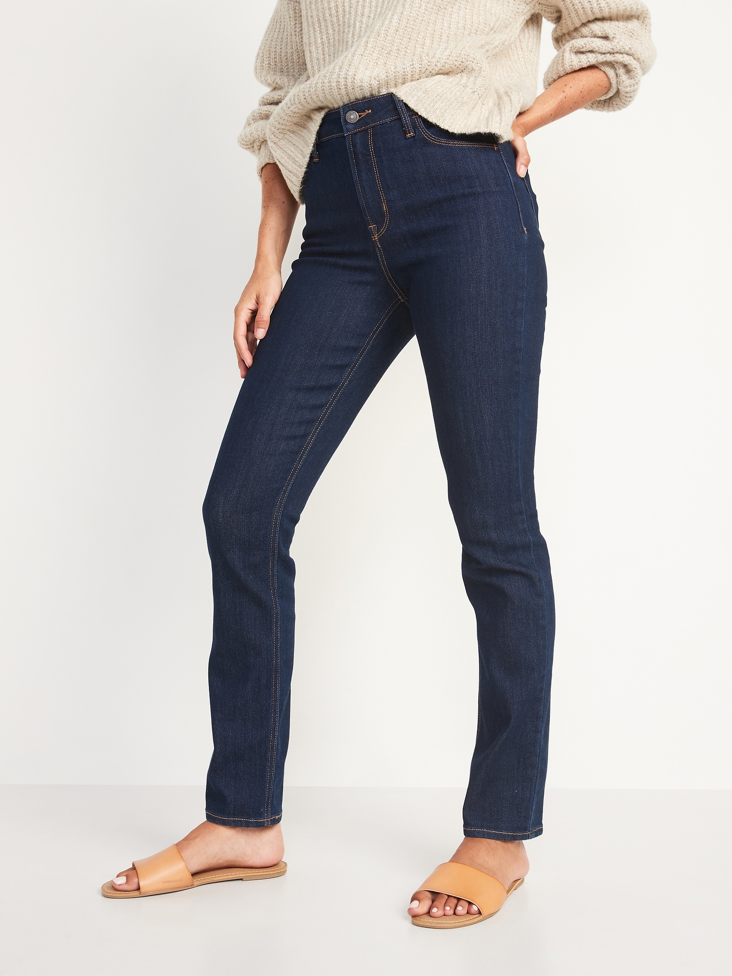 HighWaisted Dark Wash StraightLeg Jeans for Women Old Navy