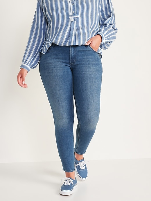 Image number 1 showing, Mid-Rise Medium-Wash Super Skinny Jeans for Women