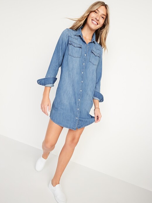 Image number 5 showing, Western Jean Shirt Dress for Women