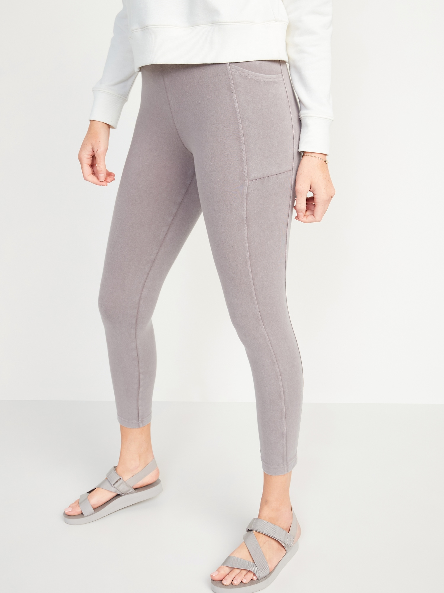 High-Waisted Garment-Dyed Side-Pocket 7/8-Length Leggings For