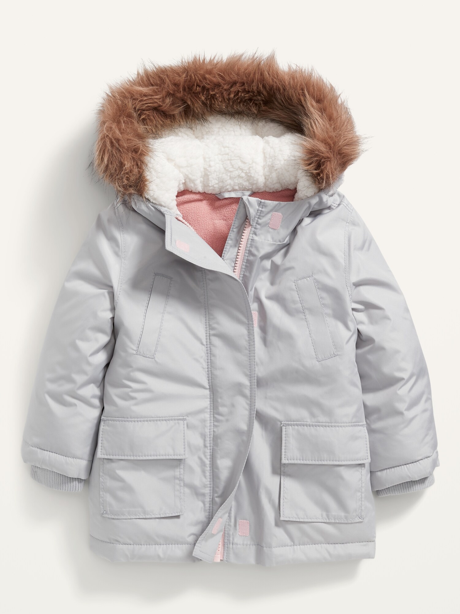 parka with faux fur trim hood