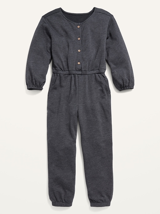 View large product image 1 of 1. Cozy Long-Sleeve Button-Front French Terry Jumpsuit for Girls
