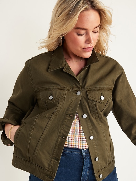 Old Navy Olive Green Non-Stretch Jean Jacket for Women. 1