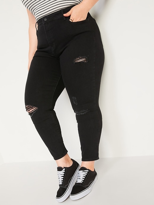 Image number 7 showing, High-Waisted Pop Icon Black Ripped Skinny Jeans for Women