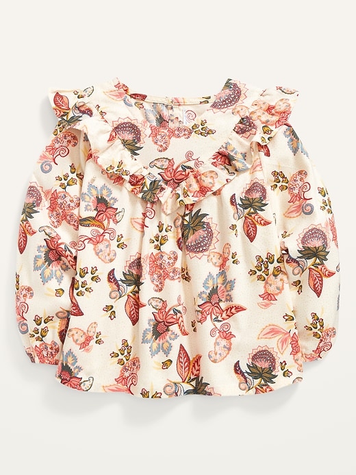 View large product image 1 of 2. Long-Sleeve Ruffle-Trim Floral Top for Toddler Girls