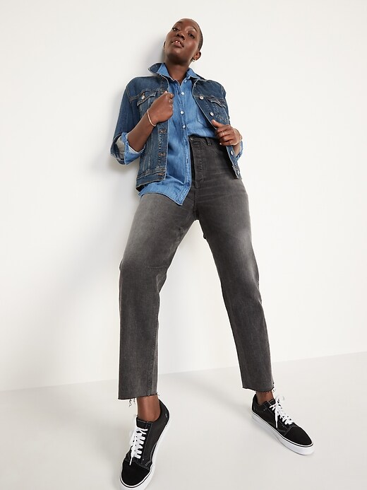 Image number 3 showing, Extra High-Waisted Sky Hi Straight Button-Fly Cut-Off Jeans for Women