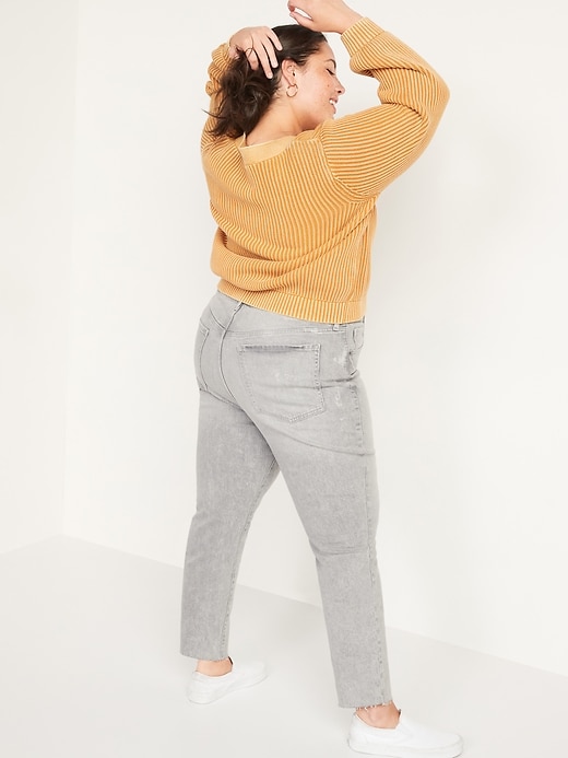 Image number 8 showing, High-Waisted O.G. Straight Button-Fly Gray Cut-Off Jeans for Women