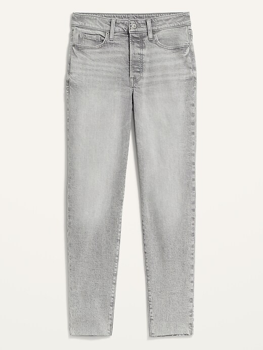 Image number 4 showing, High-Waisted O.G. Straight Button-Fly Gray Cut-Off Jeans for Women