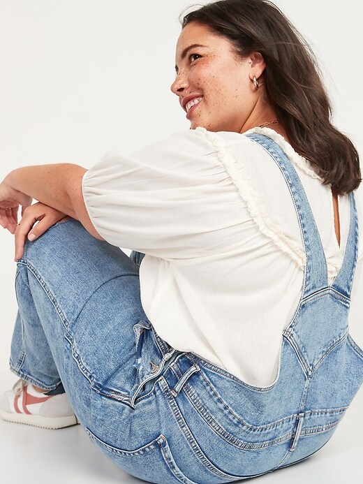 Image number 8 showing, O.G. Workwear Straight Medium-Wash Ripped Jean Overalls for Women