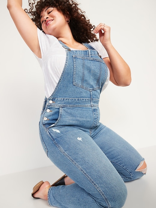 Image number 3 showing, O.G. Workwear Straight Medium-Wash Ripped Jean Overalls for Women