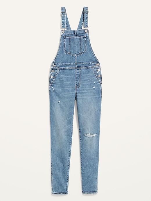 Image number 4 showing, O.G. Workwear Straight Medium-Wash Ripped Jean Overalls for Women