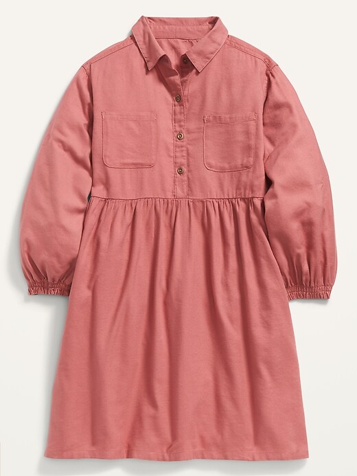View large product image 1 of 1. Twill Long-Sleeve Shirt-Dress for Girls