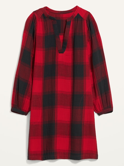 Image number 4 showing, Long-Sleeve Plaid Mini Swing Dress for Women