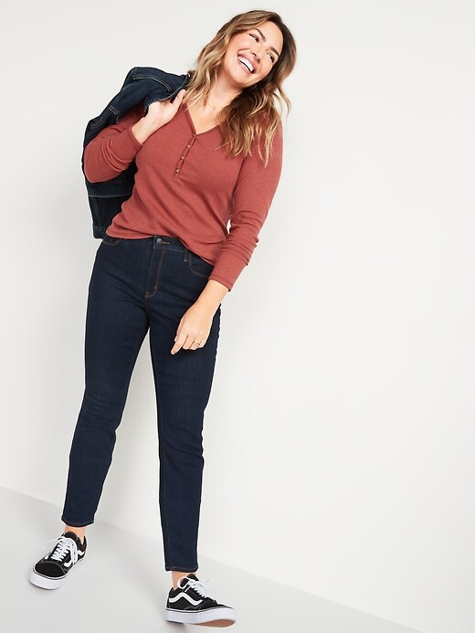 Image number 3 showing, Mid-Rise Pop Icon Skinny Dark-Wash Jeans for Women
