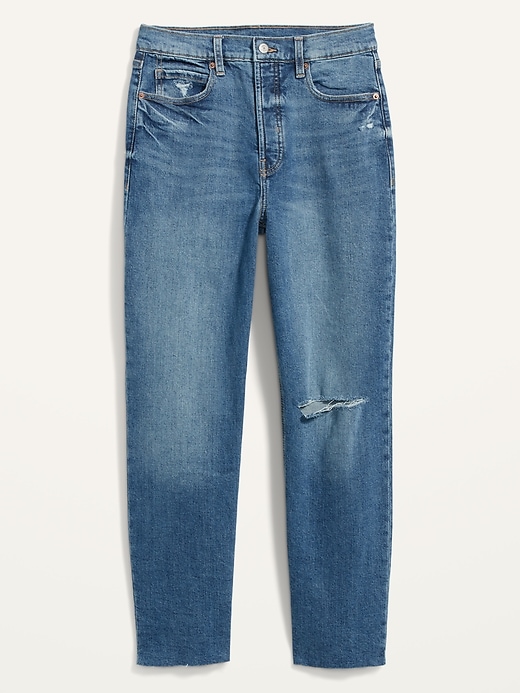 Image number 4 showing, Extra High-Waisted Sky-Hi Straight Button-Fly Ripped Jeans for Women