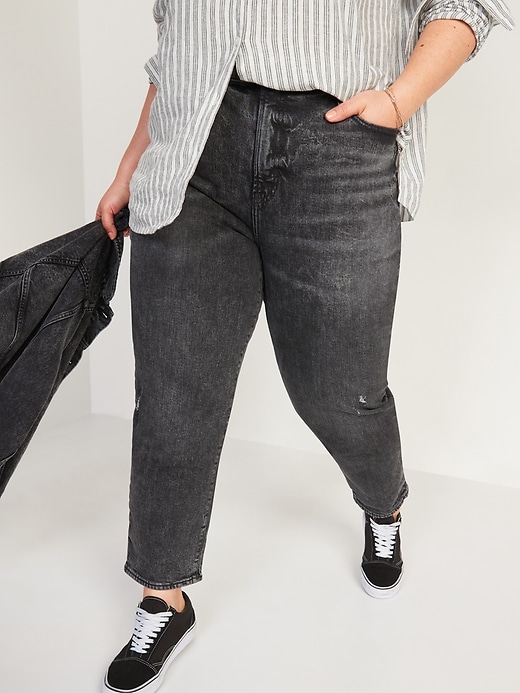 Image number 7 showing, High-Waisted O.G. Straight Ripped Black Ankle Jeans for Women