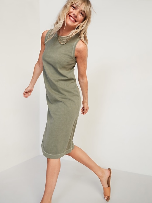 Image number 3 showing, Vintage Specially Dyed Sleeveless Midi T-Shirt Shift Dress for Women